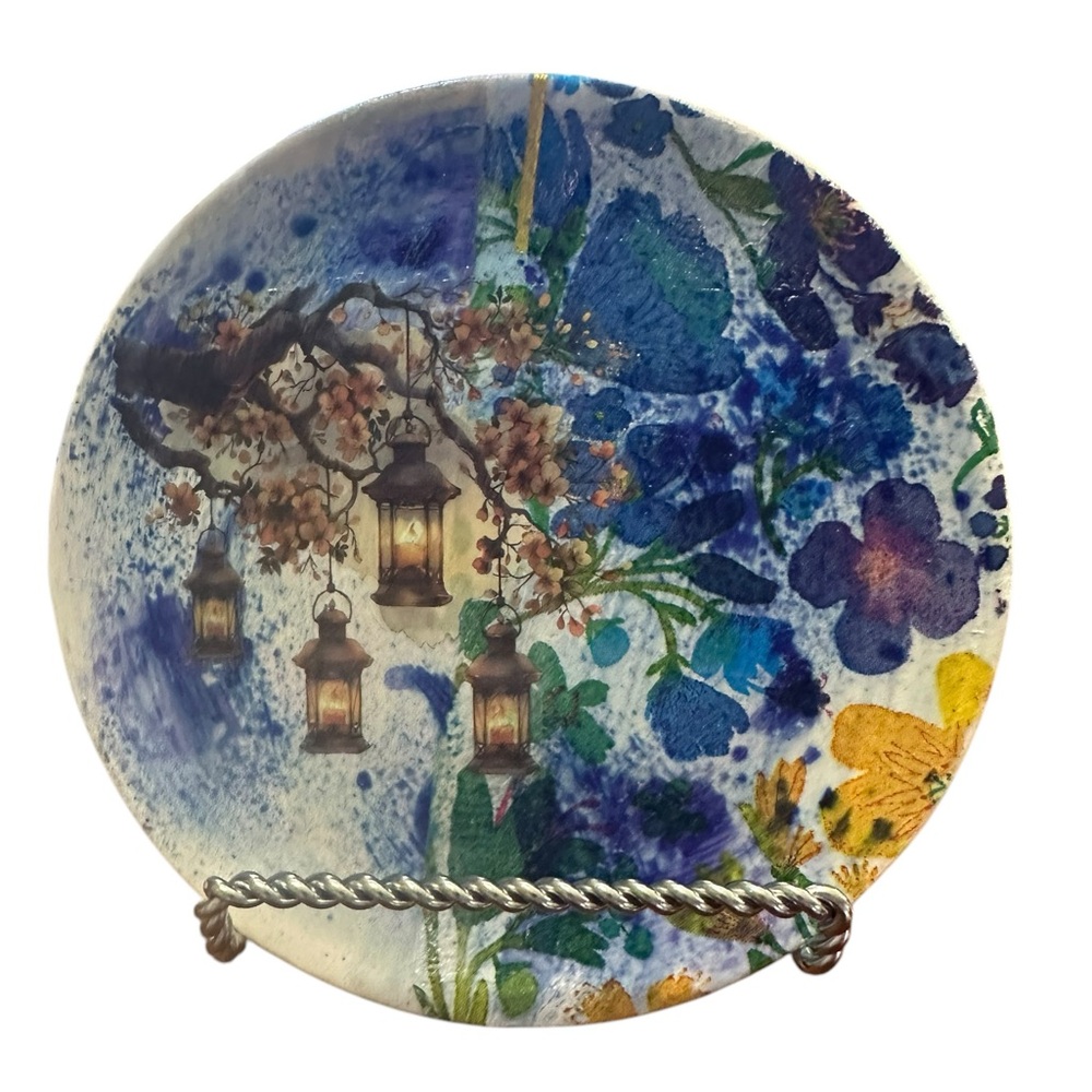 Hand crafted Floral and Lantern Decorative Plate